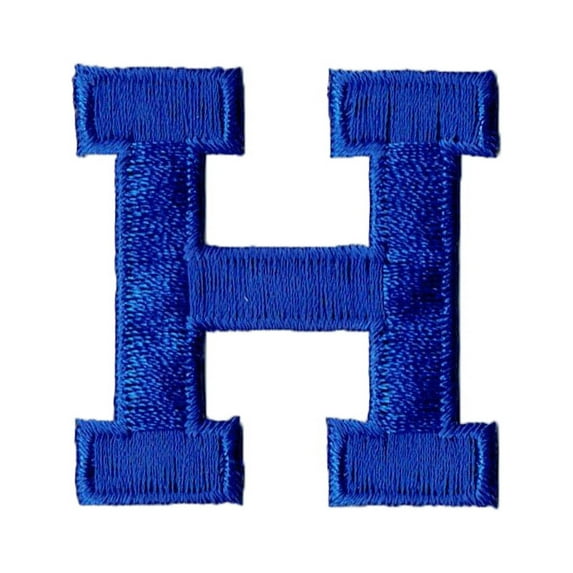 Alphabet Letter - H - Color Royal Blue - 2" Block Style - Iron On Embroidered Applique Patch