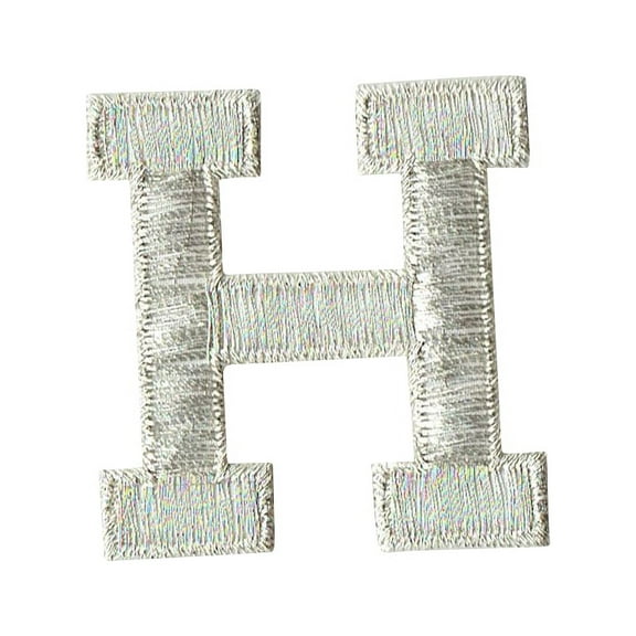 Alphabet Letter - H - Color Silver - 2" Block Style - Iron On Embroidered Applique Patch
