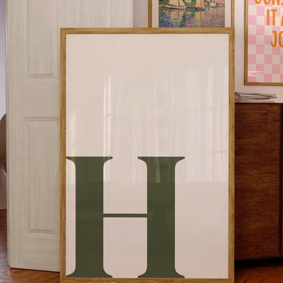 Alphabet Letter H Green Preppy Initial Wall Art Poster, Unframed Canvas 16x20in