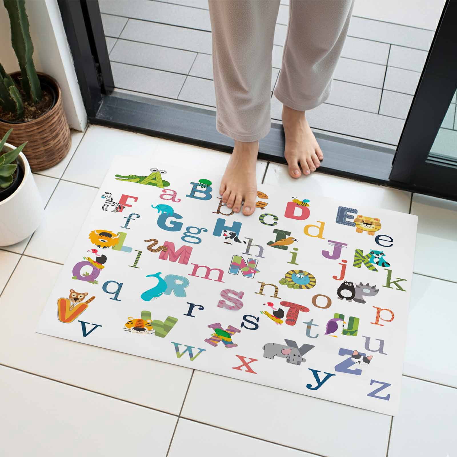 Alphabet Letter Indoor Door Mat 20x31.5 Inch Colorful Cartoon Animals ...