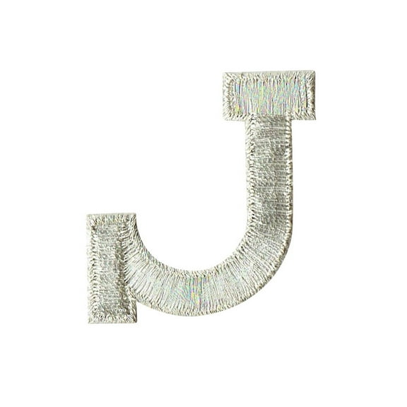 Alphabet Letter - J - Color Silver - 2" Block Style - Iron On Embroidered Applique Patch