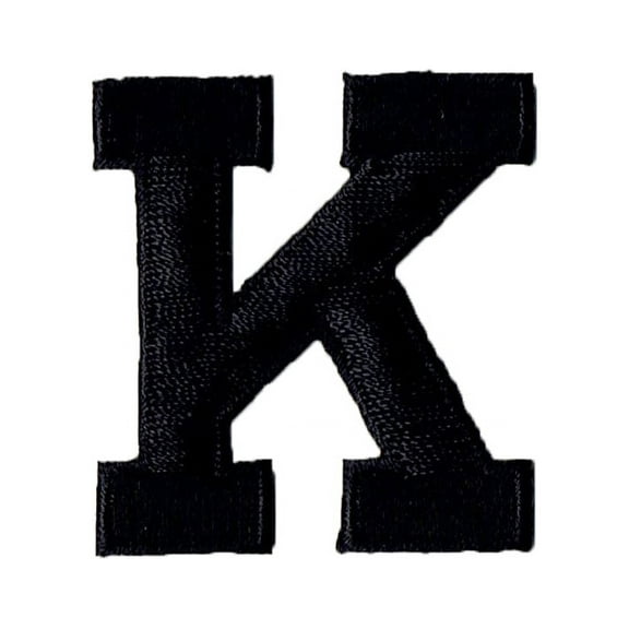 Alphabet Letter - K - Color Black - 2" Block Style - Iron On Embroidered Applique Patch