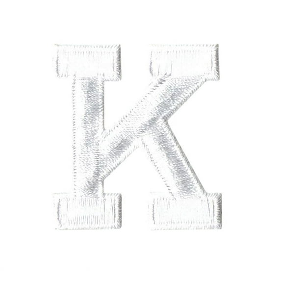 Alphabet Letter - K - Color White - 2" Block Style - Iron On Embroidered Applique Patch