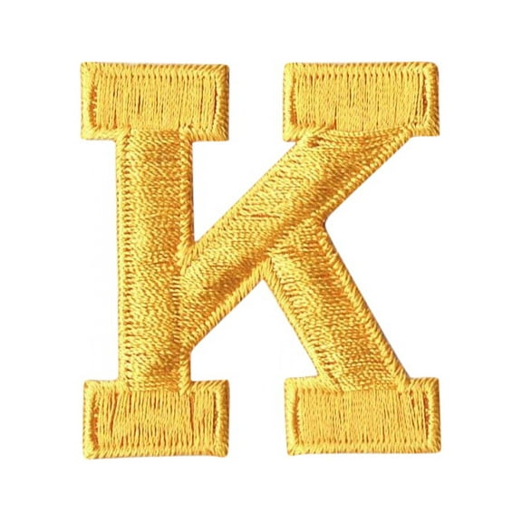 Alphabet Letter - K - Color Yellow - 2" Block Style - Iron On Embroidered Applique Patch