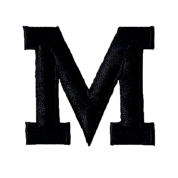 Alphabet Letter - M - Color Black - 2" Block Style - Iron On Embroidered Applique Patch