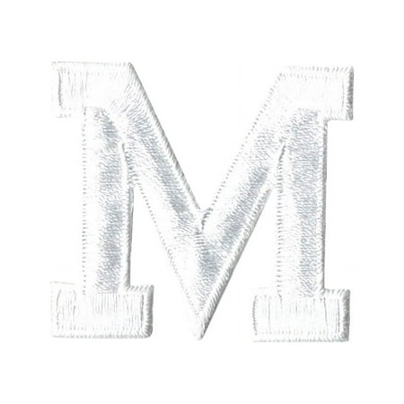 Alphabet Letter - M - Color White - 2" Block Style - Iron On Embroidered Applique Patch
