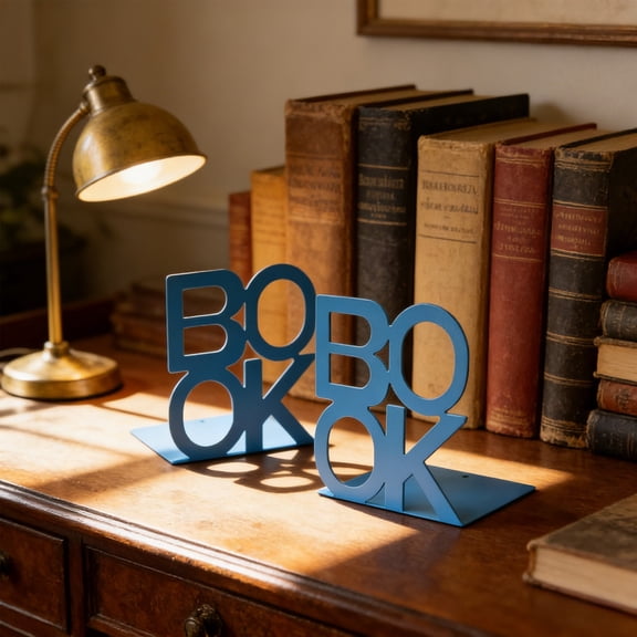 Alphabet Letter Metal Book Ends, 2-Pack Decorative Book Supports, Non-Slip Book Holder, Stylish Rack for Desk Bookrack Home Office Use