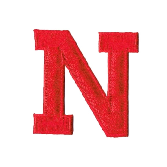 Alphabet Letter - N - Color Red - 2" Block Style - Iron On Embroidered Applique Patch