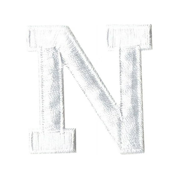 Alphabet Letter - N - Color White - 2" Block Style - Iron On Embroidered Applique Patch