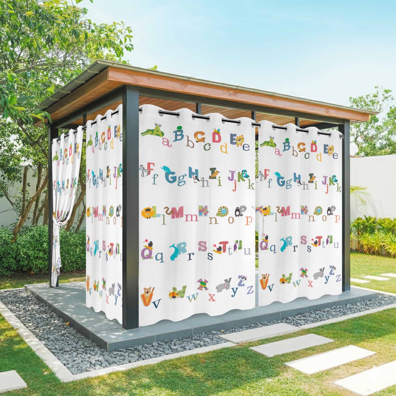 Alphabet Letter Outdoor Curtains for Patio Waterproof, Colorful Cartoon ...