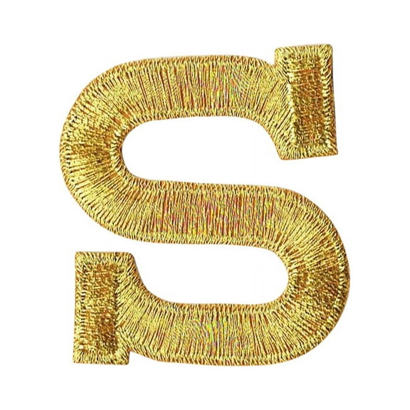 Alphabet Letter - S - Color Gold - 2" Block Style - Iron On Embroidered Applique Patch