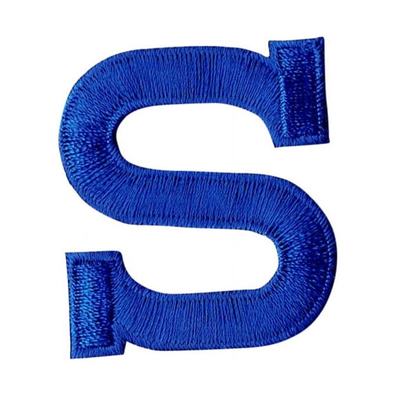 Alphabet Letter - S - Color Royal Blue - 2" Block Style - Iron On Embroidered Applique Patch