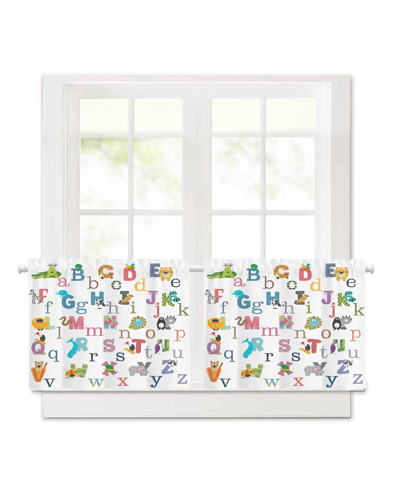 Letter Rods Alphabet Letter Short Blackout Curtains 24 Inch Long Colorful Cartoon ...