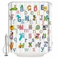 thumbnail image 1 of Alphabet Letter Shower Curtain, 60" x 72", Colorful Cartoon Animals ABCD Letter Waterproof Bathroom Curtain Washable Shower Curtain Set with 12 Hooks, 1 of 6