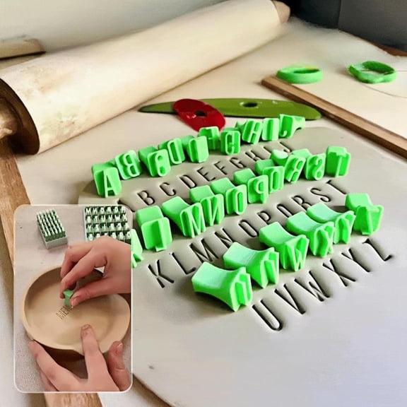 Alphabet Stamp Set for Clay Pots - Polymer Clay Stamps with Small Letters & Symbols