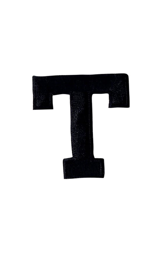 Alphabet Letter - T - Color Black - 2" Block Style - Iron On Embroidered Applique Patch
