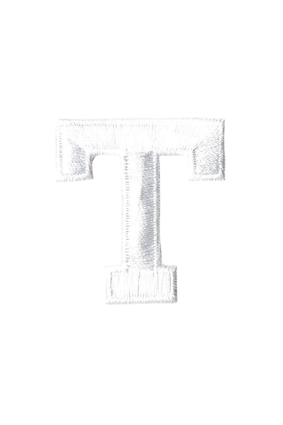 Alphabet Letter - T - Color White - 2" Block Style - Iron On Embroidered Applique Patch