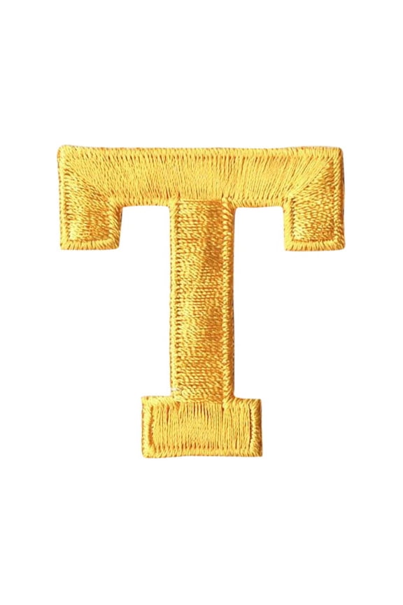 Alphabet Letter - T - Color Yellow - 2" Block Style - Iron On Embroidered Applique Patch