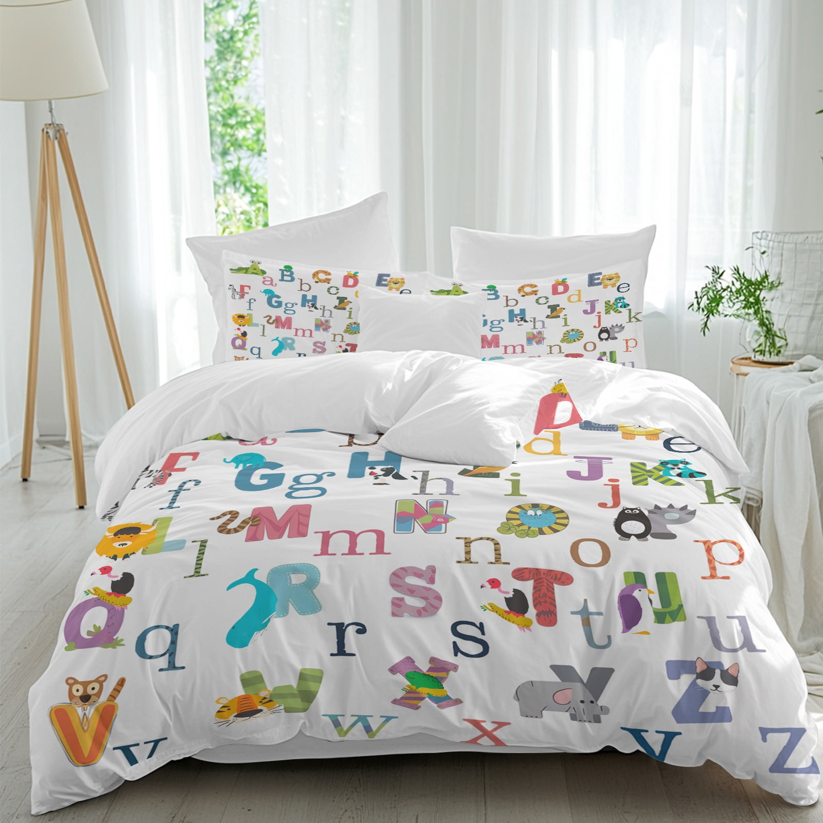 Letterinbed Design Alphabet Letter Twin Duvet Cover Set, Colorful Cartoon Animals ABCD ...