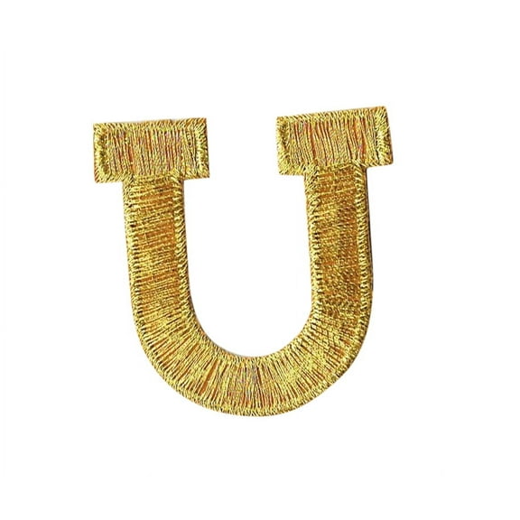 Alphabet Letter - U - Color Gold - 2" Block Style - Iron On Embroidered Applique Patch