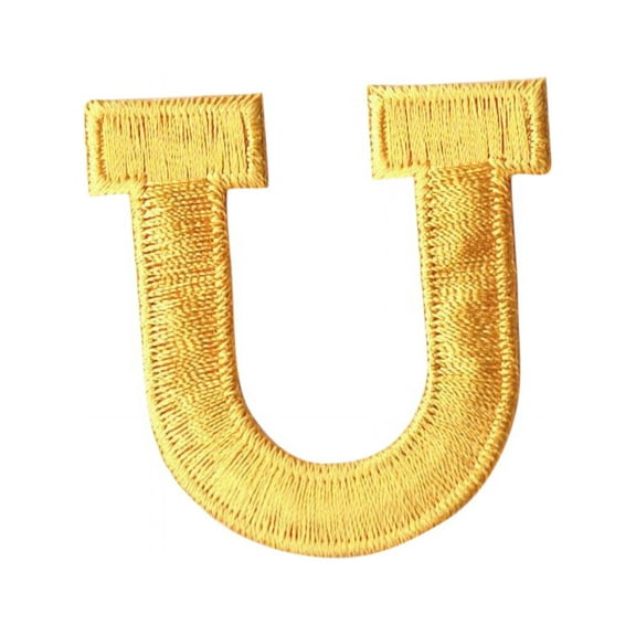 Alphabet Letter - U - Color Yellow - 2" Block Style - Iron On Embroidered Applique Patch