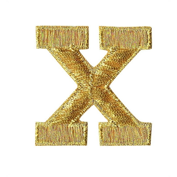 Alphabet Letter - X - Color Gold - 2" Block Style - Iron On Embroidered Applique Patch