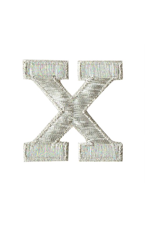 Alphabet Letter - X - Color Silver - 2" Block Style - Iron On Embroidered Applique Patch
