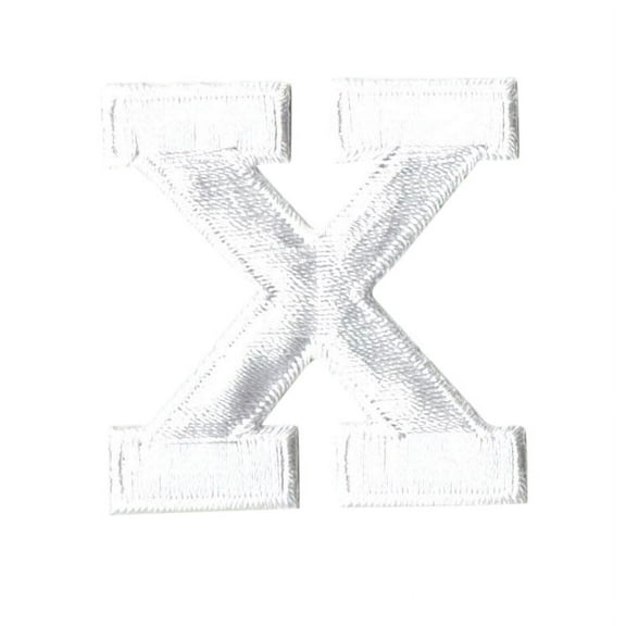 Alphabet Letter - X - Color White - 2" Block Style - Iron On Embroidered Applique Patch