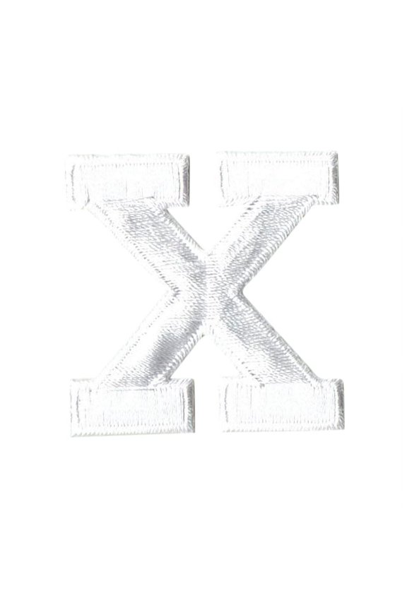 Alphabet Letter - X - Color White - 2" Block Style - Iron On Embroidered Applique Patch