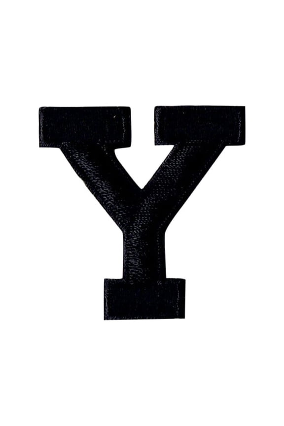 Alphabet Letter - Y - Color Black - 2" Block Style - Iron On Embroidered Applique Patch