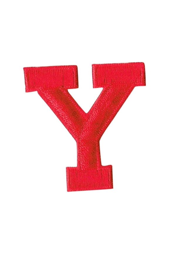 Alphabet Letter - Y - Color Red - 2" Block Style - Iron On Embroidered Applique Patch