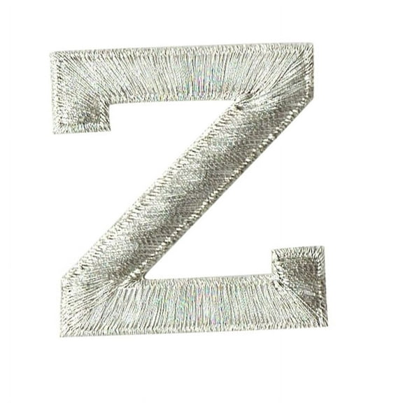 Alphabet Letter - Z - Color Silver - 2" Block Style - Iron On Embroidered Applique Patch