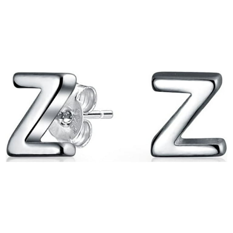 Alphabet Letter Z Initial Block Type Stud Earrings Sterling Silver