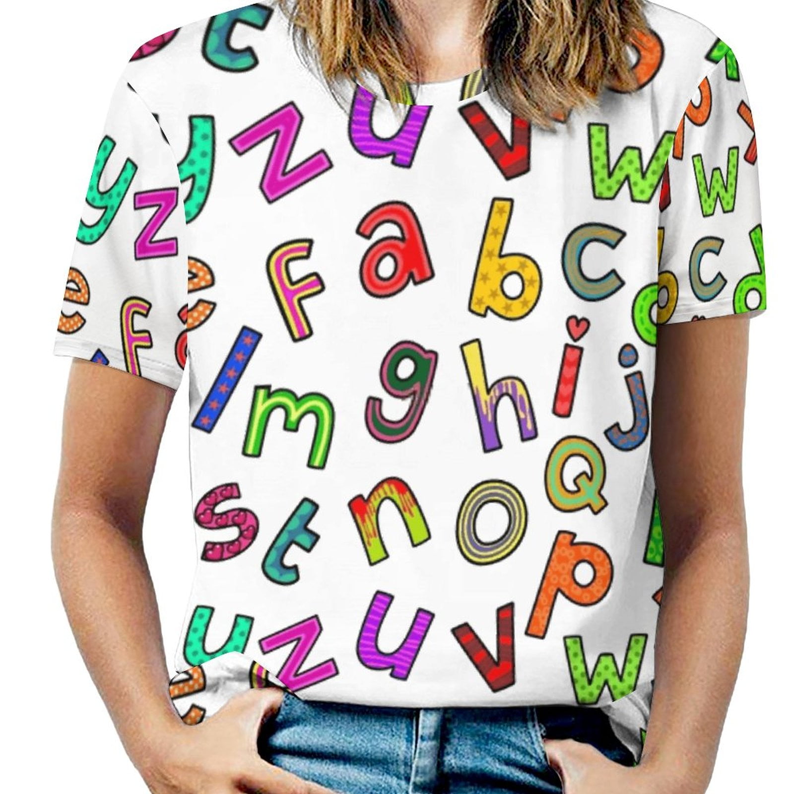 Alphabet Lettering Doodle Font Women Zipper Sexy Printed Vintage T ...
