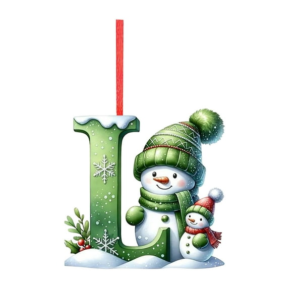 Alphabet Letters Christmas Ornament, Snowman Initial Christmas Ornaments A to Z Ornament Letters Decorative Hanging Xmas Alphabet Letters for Christmas Tree (L)