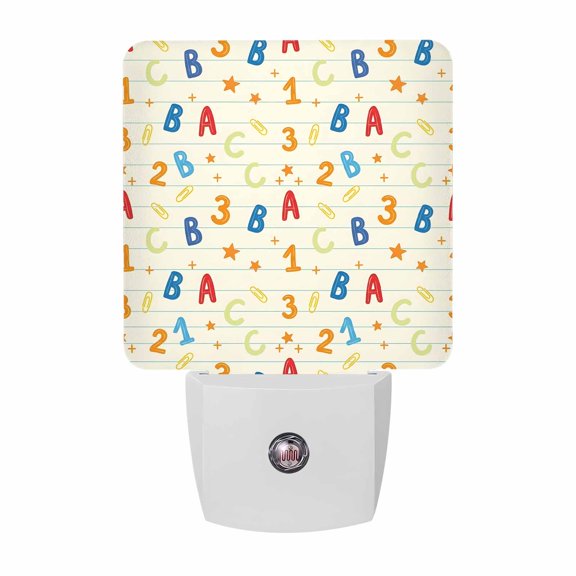 Alphabet Letters Night Lights, Education Playful Learning Stars Striped Beige Smart Auto Dusk to Dawn Sensor Nightlights Plug-in Nightlight for Bedroom Bathroom Living Room Kitchen Hallway