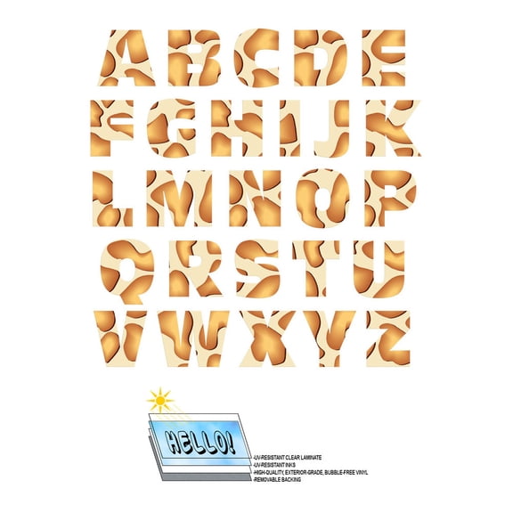 Alphabet Letters Uppercase Giraffe Print Animals SLAP-STICKZ(TM) Premium Stickers