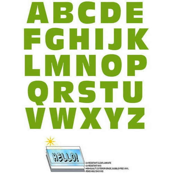Alphabet Letters Uppercase Green Automotive Car Window Locker Bumper Stickers