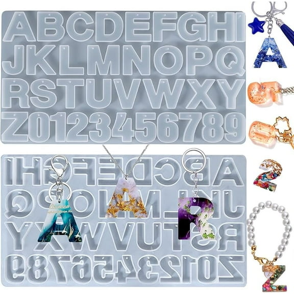 Alphabet Molds, Large Reversed Letter Number Alphabet Silicone Molds with Hole for Epoxy Resin Casting Keychain Jewelry Pendant Gift Making