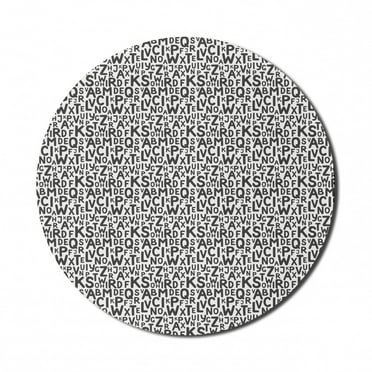Alphabet Mouse Pad for Computers, Uppercase English Letters on a Plain Background Repetitive Scene, Round Non-Slip Thick Rubber Modern Gaming Mousepad, 8" Round, Charcoal Grey and White, by Ambesonne