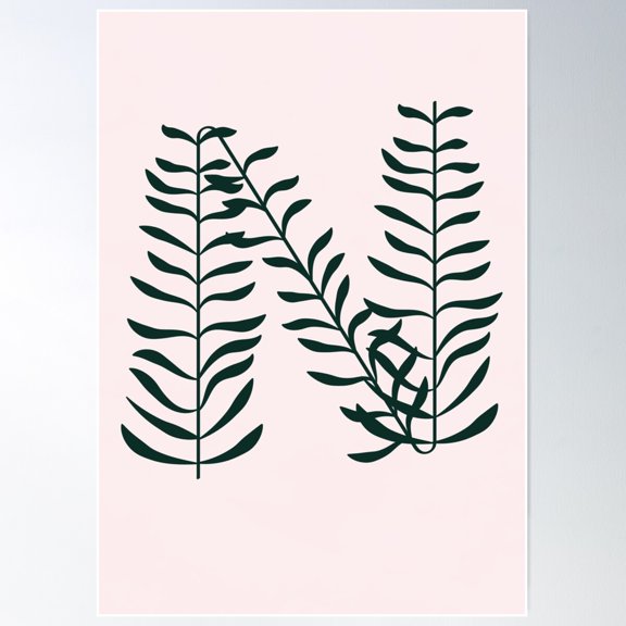 Alphabet N Botanical Poster Wall Art, Modern Wall Decor For Living Room Bedroom, 8x12 UNFRAMED