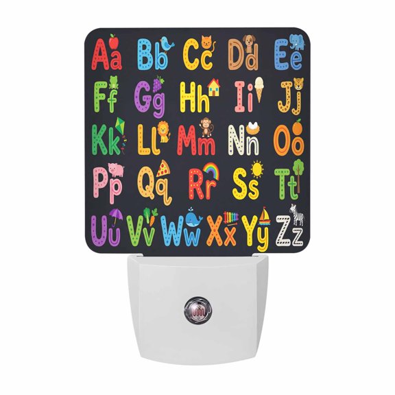 Alphabet Night Light, American Cartoon Early Education Alphabet Minimalist Mural Plug in Night Lights with Dusk to Dawn Sensor, Energy Saving Black LED Nightlight for Bedroom Bathroom, Auto On/Off