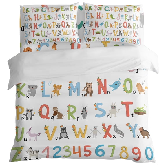 Alphabet Number Cartoon Animal King Size Bed Set,English Letter Bedding ...