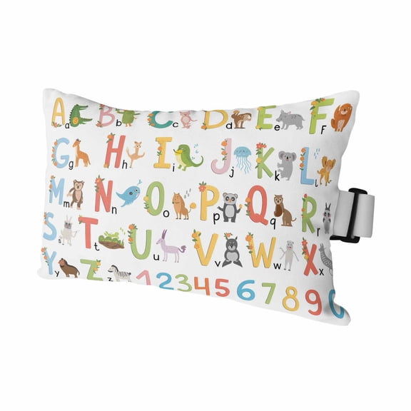 Alphabet Number Cartoon Animal Print Outdoor Pillow for Chaise Lounge Chair,English Letter Waterproof Headrest Lumbar Pillows with Insert&Elastic Strap for Patio Pool Garden Chairs Decor,1 Pack
