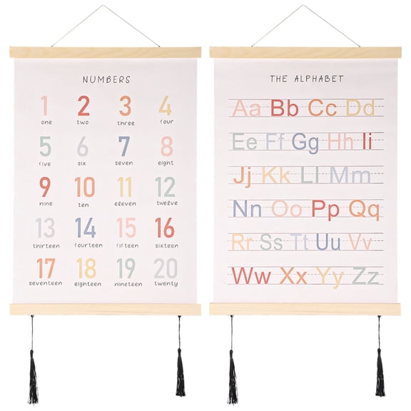 Set of 2 Alphabet Numbers Posters,Educational Wall Art for Playroom,Nursery, or Classroom, 12x16 Inch Framed Prints,Learning Decor