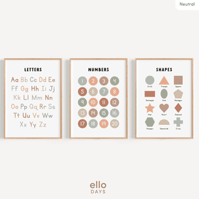 Alphabet Numbers Shapes Educational Classroom Preschool Poster Set Set 3 , Poster Only