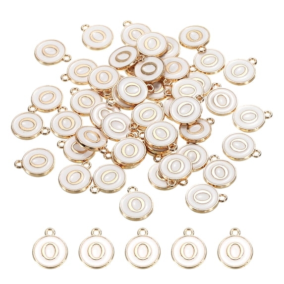 Alphabet O Letter Charm Double Sided Enamel Initial Alphabet Pendant White, for Jewelry Making, 50pcs