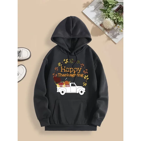 Alphabet Pattern 1 Side Hoodie S-5Xl Stretch Fall Winter