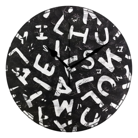 Alphabet Pattern Silent Wall Clock 10" Non-Ticking Battery Clock