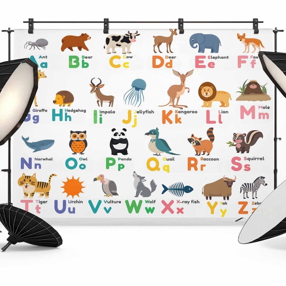 Alphabet Photography Backdrop 7x5FT, Cartoon Animal Cute Colorful Alphabet Photo Backdrops, Background for Photography Studio Photo Studio Background, Back Drop for Photoshoot